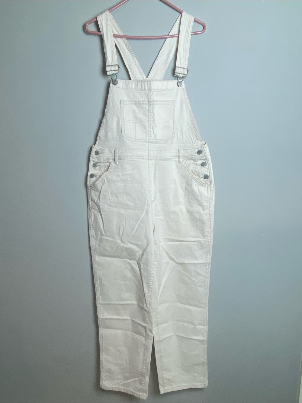 Sonoma White Denim Overall Jumpsuit with Button-Side Accents